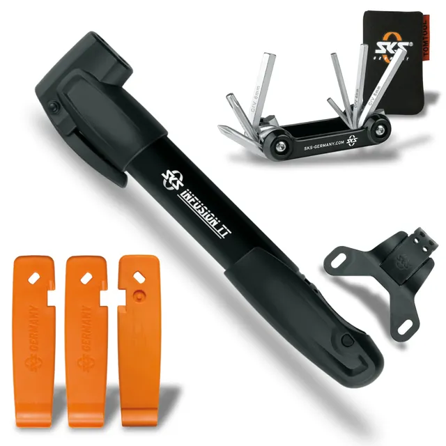 sks-germany-set-3-teiliges-fahrrad-werkzeugset-minipumpe-multitool-reifenheber image 1