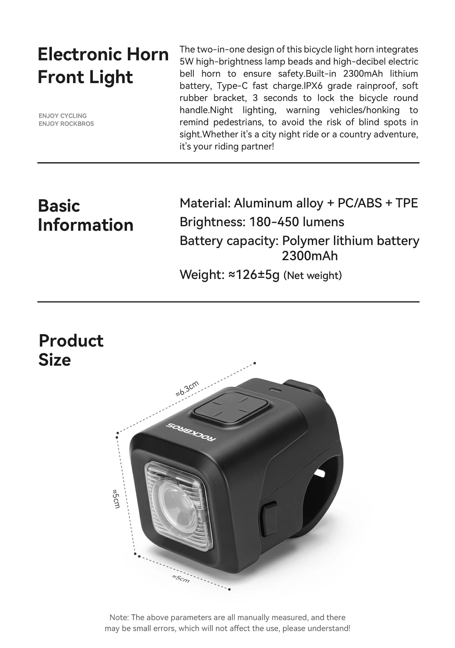 rockbros-skl01-elektrische-fahrradhupe-mit-frontlicht-450lm-2300mah image 8
