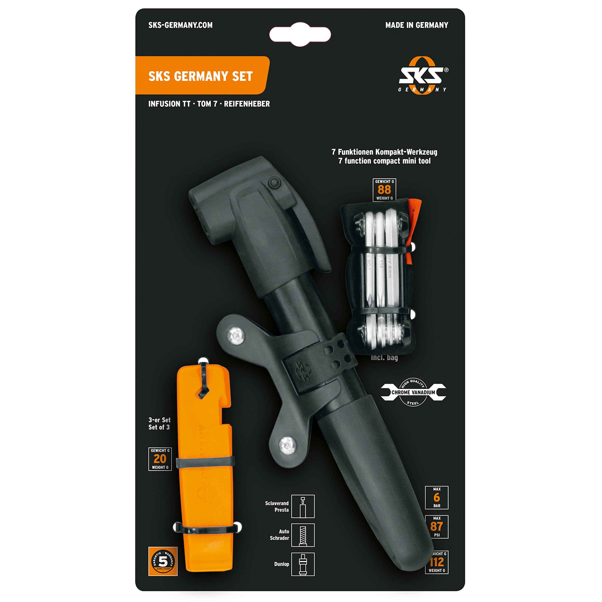 sks-germany-set-3-teiliges-fahrrad-werkzeugset-minipumpe-multitool-reifenheber image 2