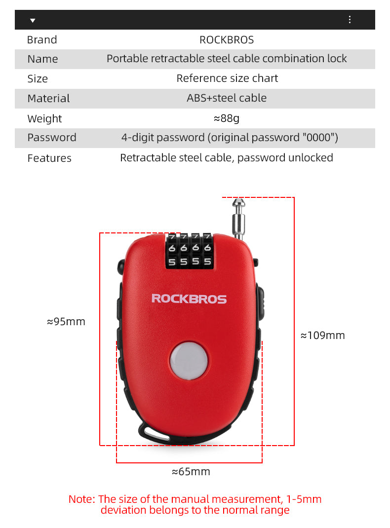 rockbros-combination-steel-cable-lock-zahlenschloss-kompakt image 6